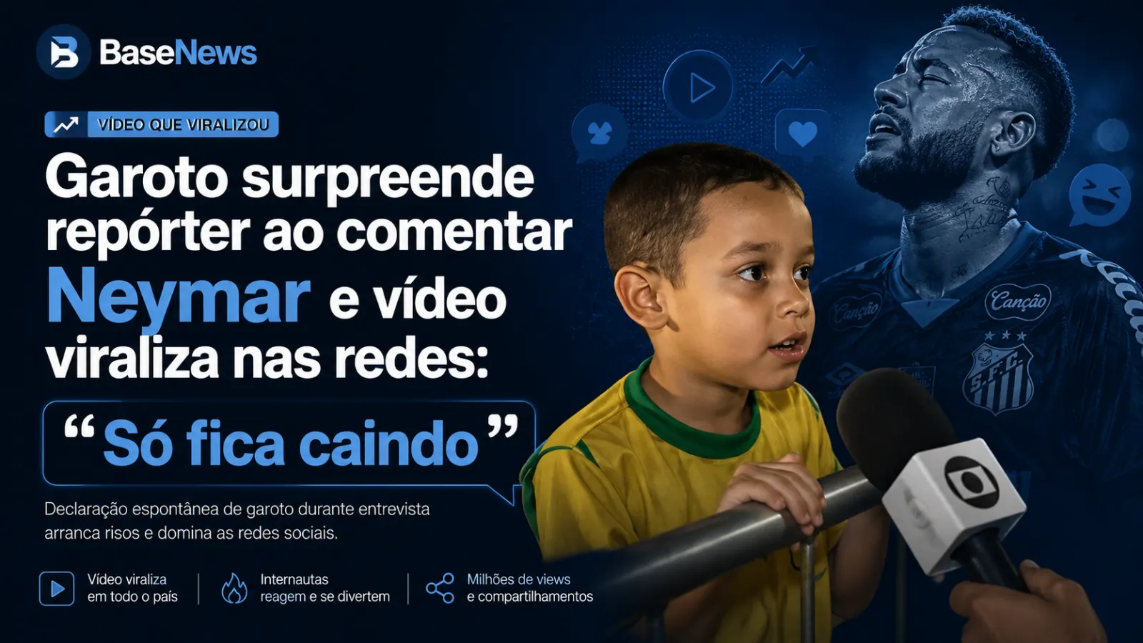 Garoto surpreende repórter ao comentar Neymar e vídeo viraliza nas redes: “Só fica caindo”